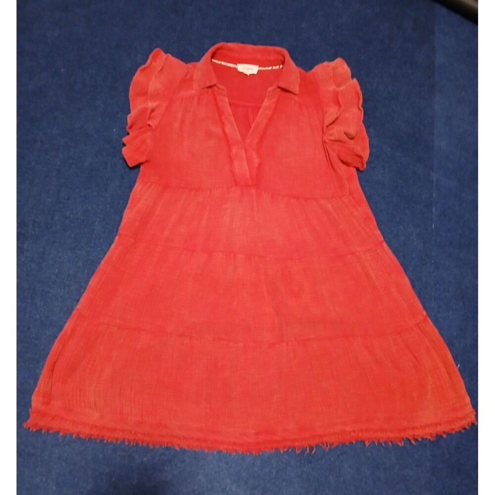 Umgee Faded out look  Red Dress with Ruffle short Sleeves Frayed hems Small - Picture 6 of 11